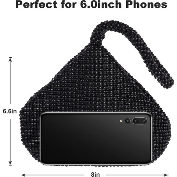 6'' Women Black Beaded Triangle Evening Bag for Cocktail Wedding - Picture 2 of 5